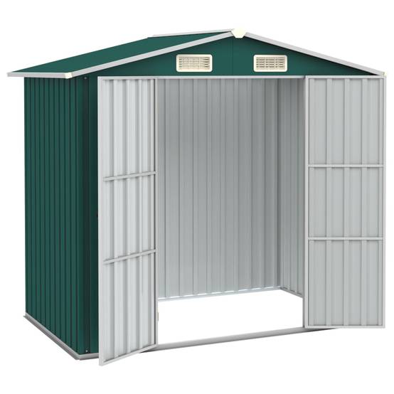 Abri de jardin cabane cabanon maison de stockage remise extérieur hangar outils robuste 205 x 129 x 183 cm acier galvanisé vert - Image 2