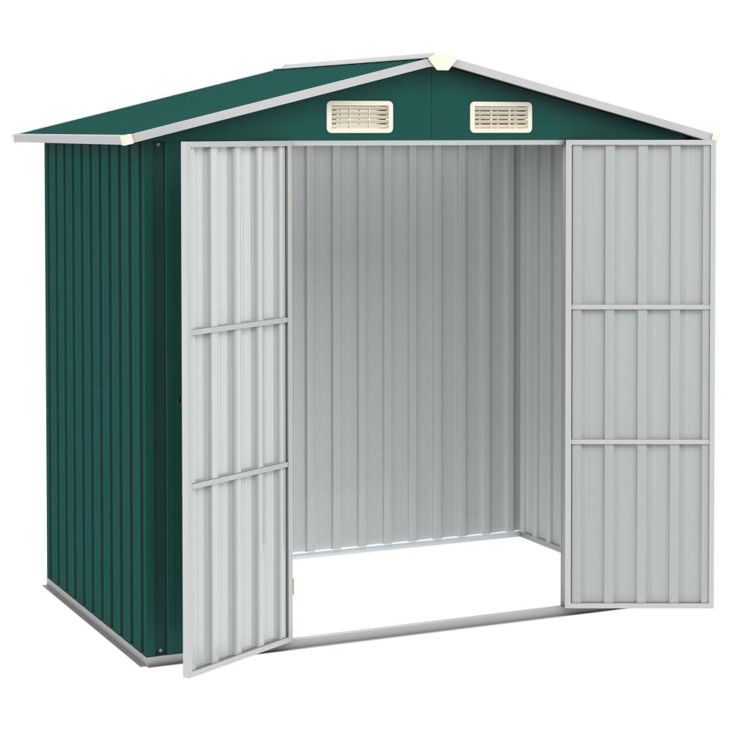 Abri de jardin cabane cabanon maison de stockage remise extérieur hangar outils robuste 205 x 129 x 183 cm acier galvanisé vert - Image 2