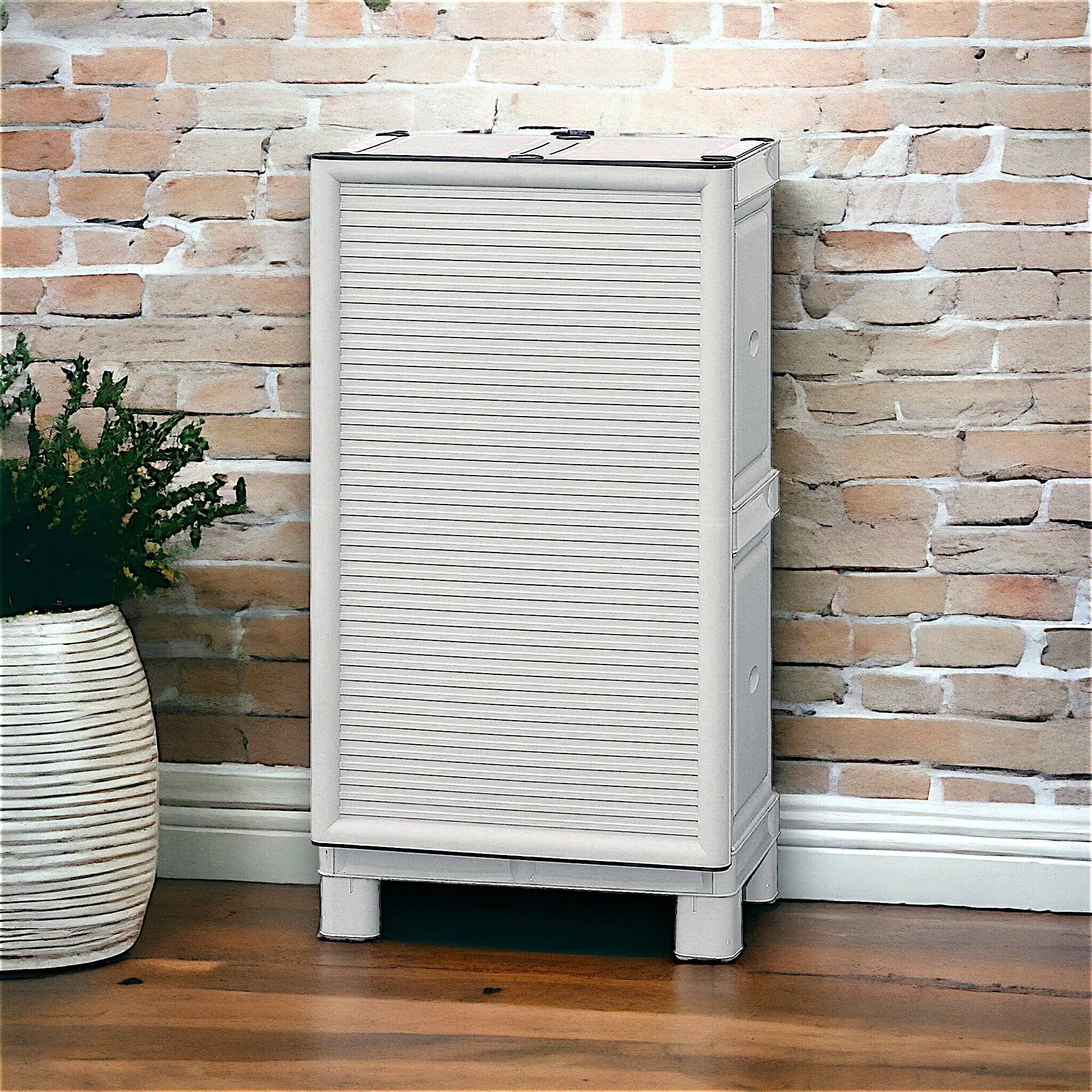 Dmora - Armoire d'extérieur Waremme, Mobilier d'extérieur, Armoire de balcon polyvalente, Armoire d'extérieur, Gris clair, 50x39h92 cm - Dmora - Image 2
