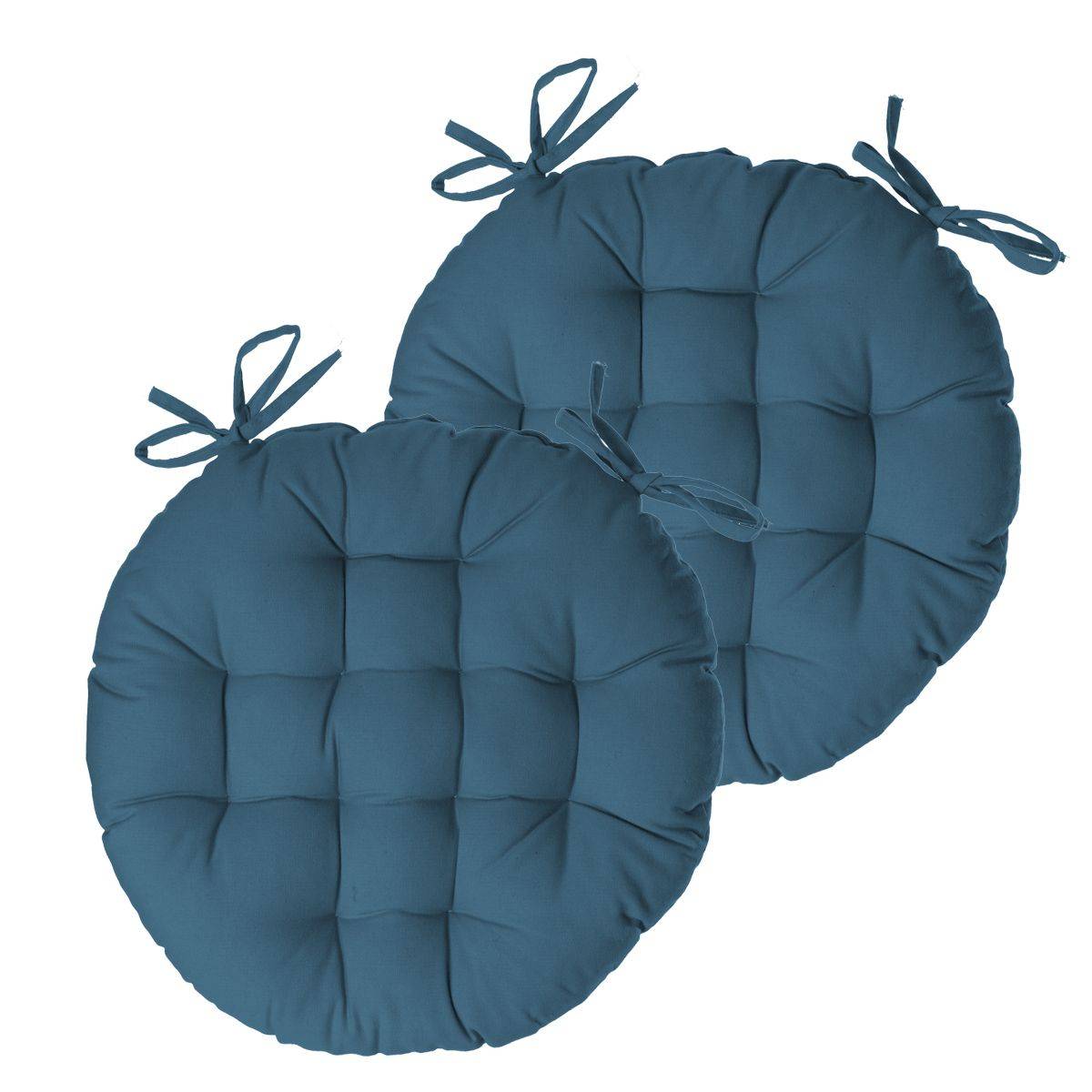 Lot de 2 Galettes de chaise en Coton Bleu canard D 38 cm - Image 1