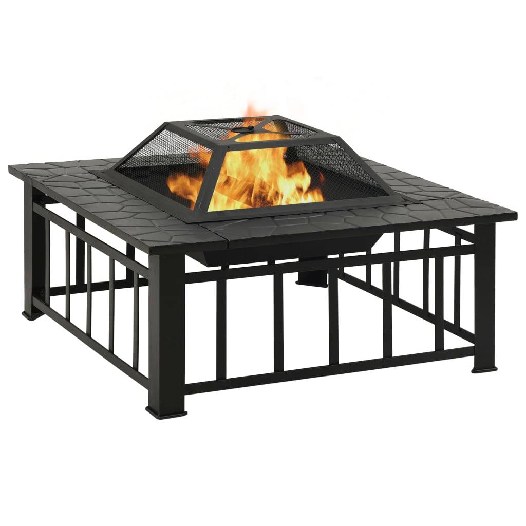 Brasero de Jardin Carré XXL Acier Foyer Extérieur avec Couvercle Pare-étincelles 81x81x47 cm - ComfortXL Outdoor Living - Image 2