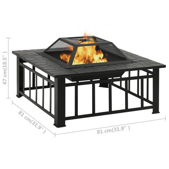 Brasero de Jardin Carré XXL Acier Foyer Extérieur avec Couvercle Pare-étincelles 81x81x47 cm - ComfortXL Outdoor Living - Image 8