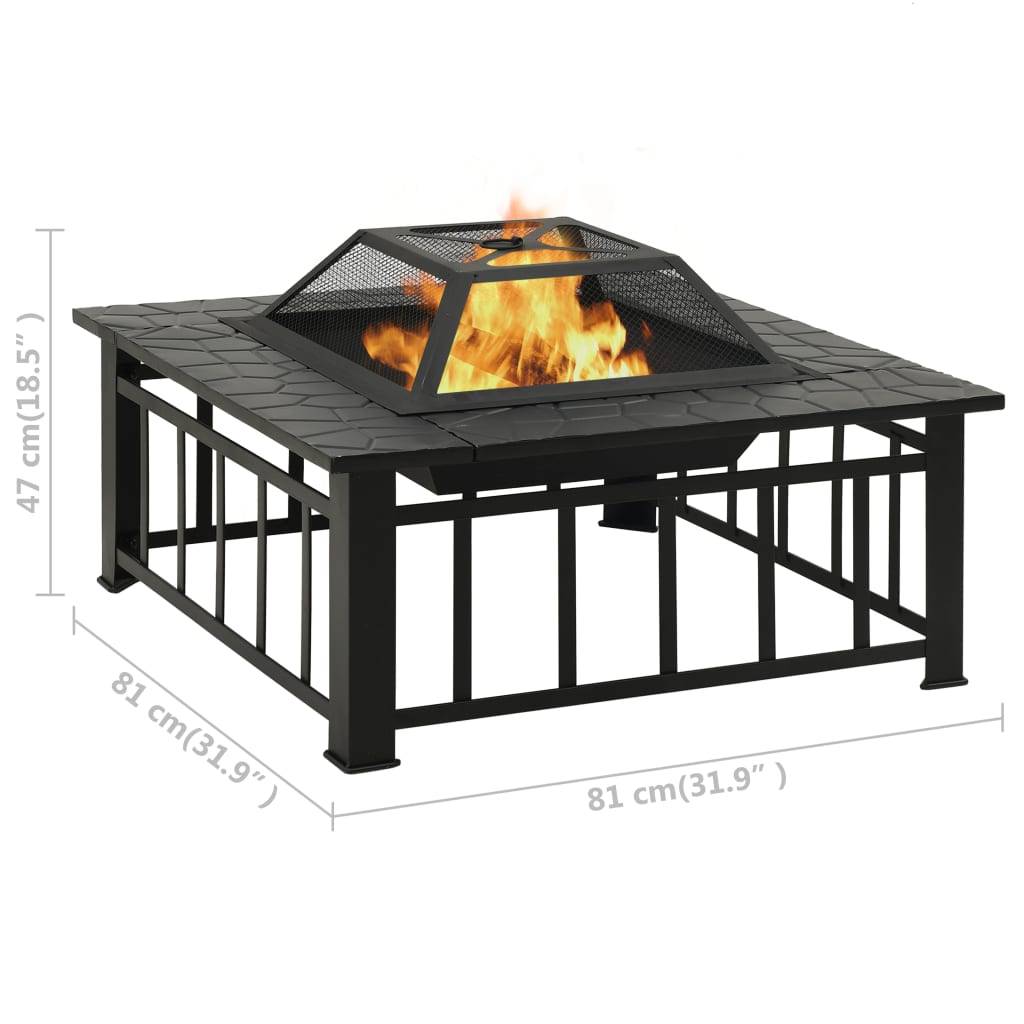 Brasero de Jardin Carré XXL Acier Foyer Extérieur avec Couvercle Pare-étincelles 81x81x47 cm - ComfortXL Outdoor Living - Image 8