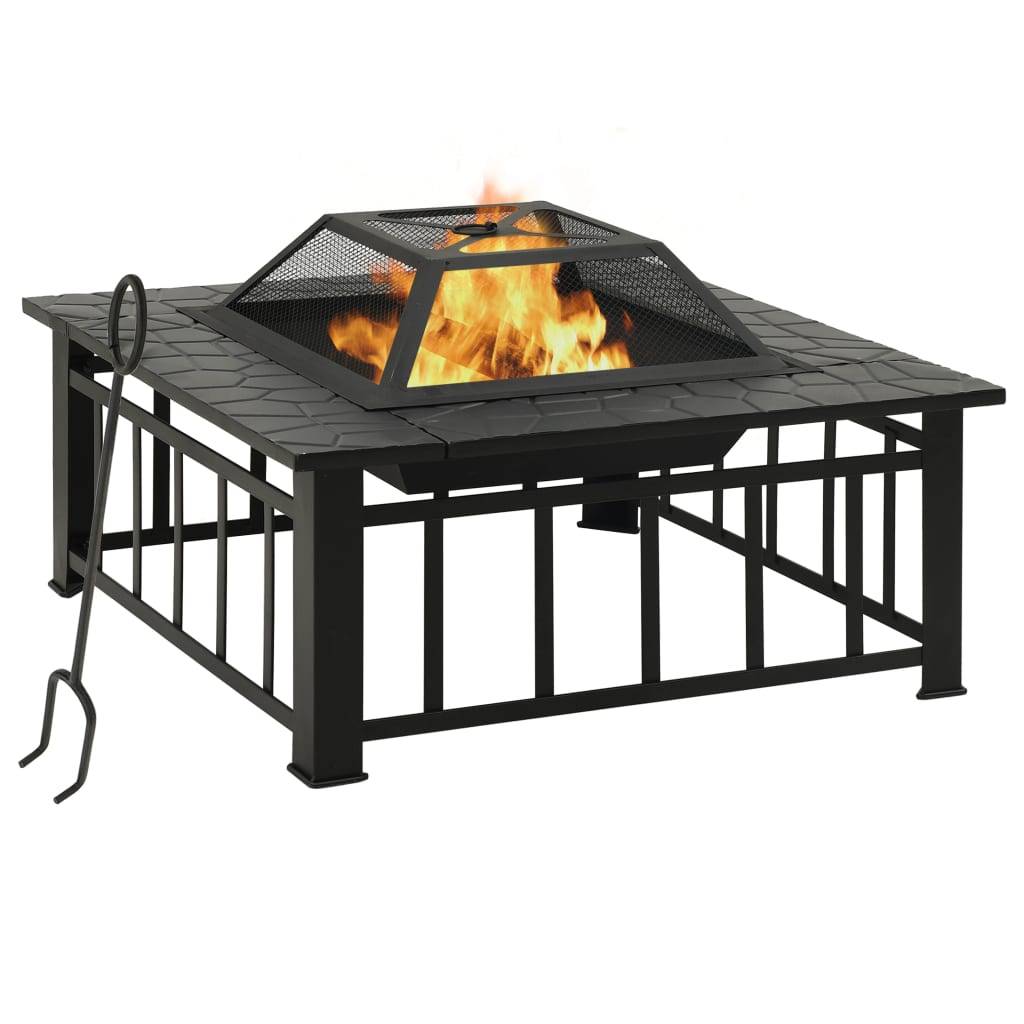 ComfortXL - Brasero de Jardin Carré XXL Acier Foyer Extérieur avec Couvercle Pare-étincelles 81x81x47 cm - ComfortXL Outdoor Living