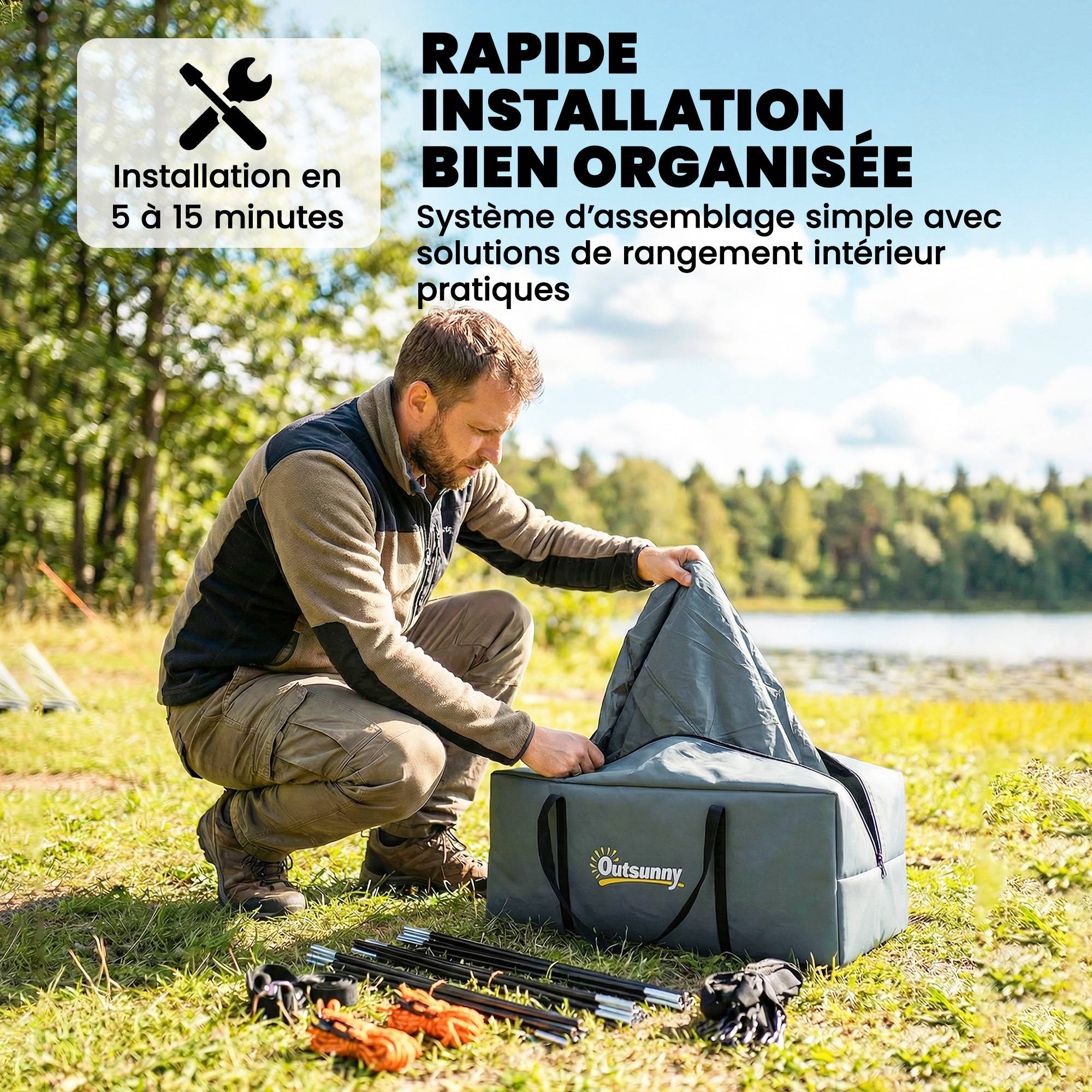 Tente camping facile à monter 2-4 personnes, 3 portes imperméables, compatible SUV bleu foncé, tente familiale - Image 10