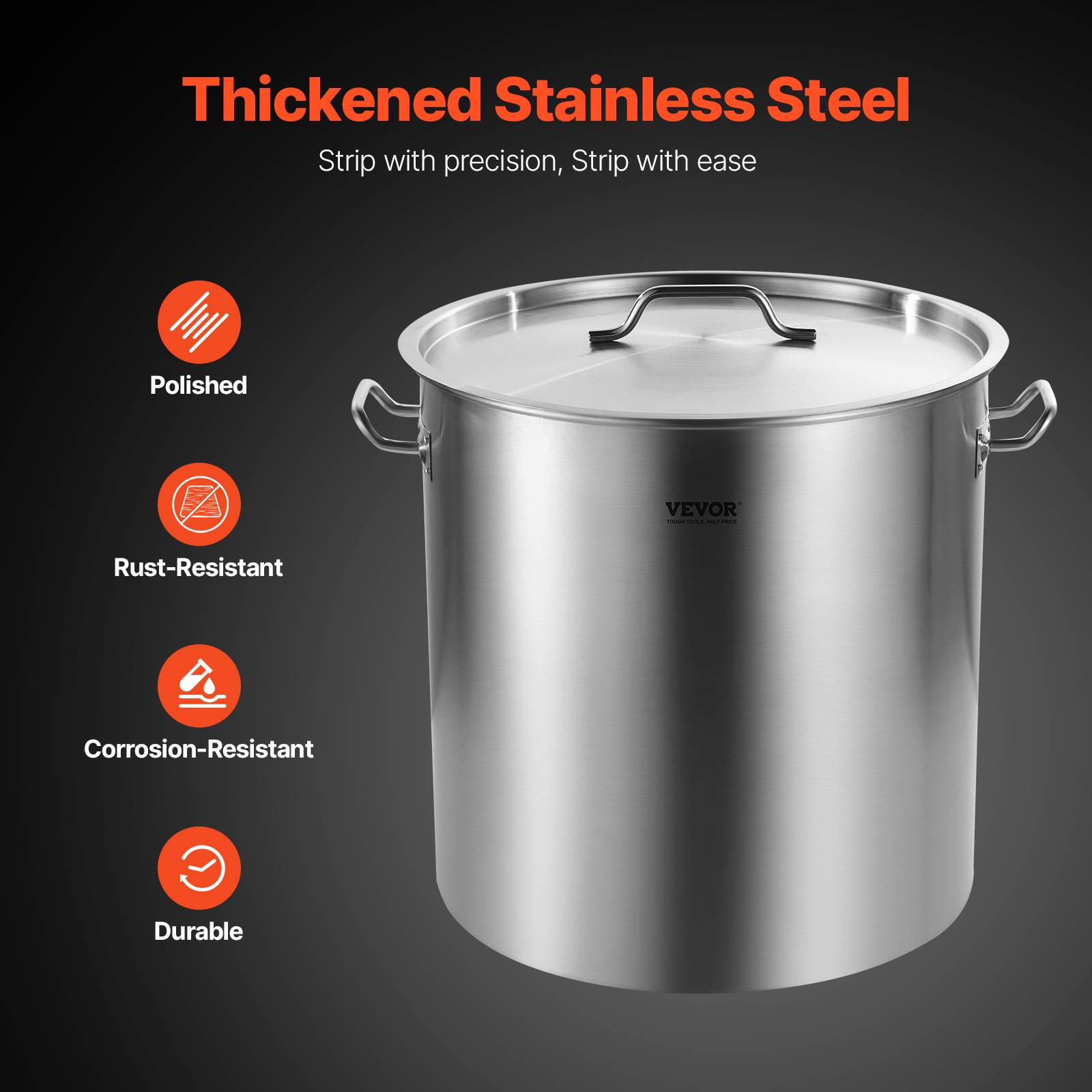 VEVOR Marmite acier inox 79.5L, panier, couvercle, poignée, qualité commerciale, argent. - Image 3