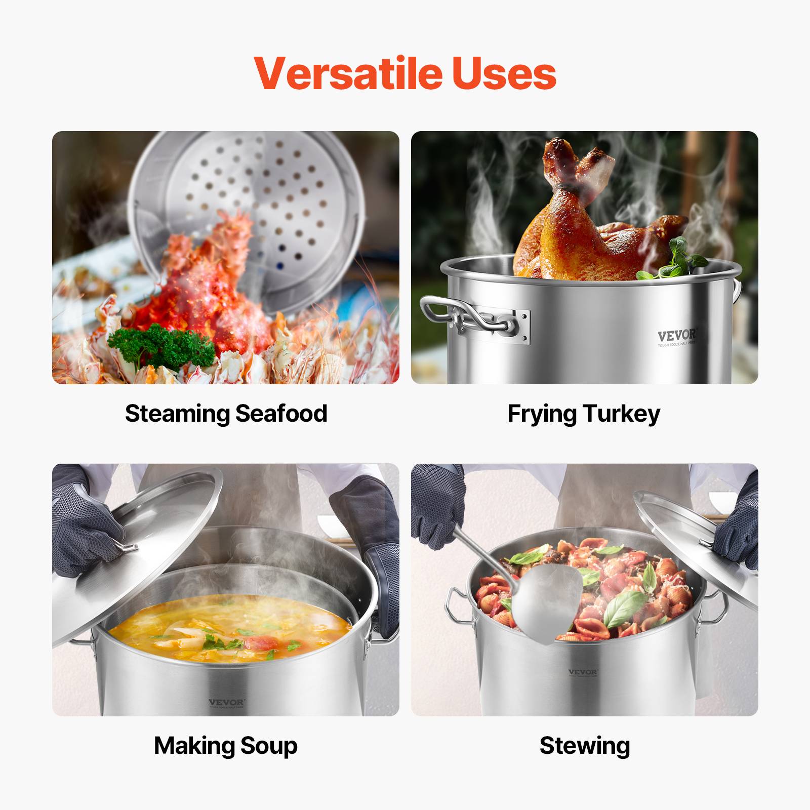 VEVOR Marmite acier inox 79.5L, panier, couvercle, poignée, qualité commerciale, argent. - Image 6