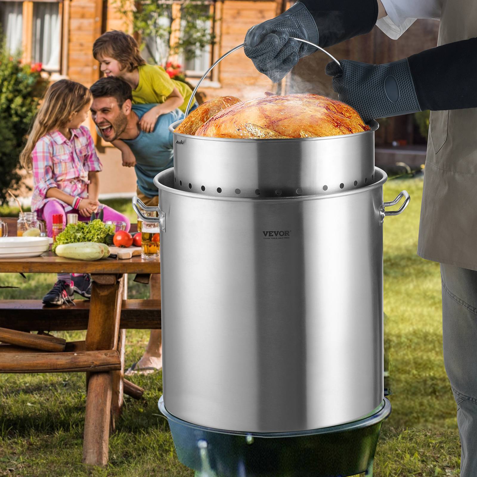 VEVOR Marmite acier inox 79.5L, panier, couvercle, poignée, qualité commerciale, argent. - Image 8