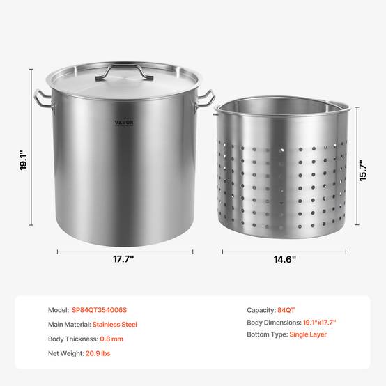 VEVOR Marmite acier inox 79.5L, panier, couvercle, poignée, qualité commerciale, argent. - Image 7