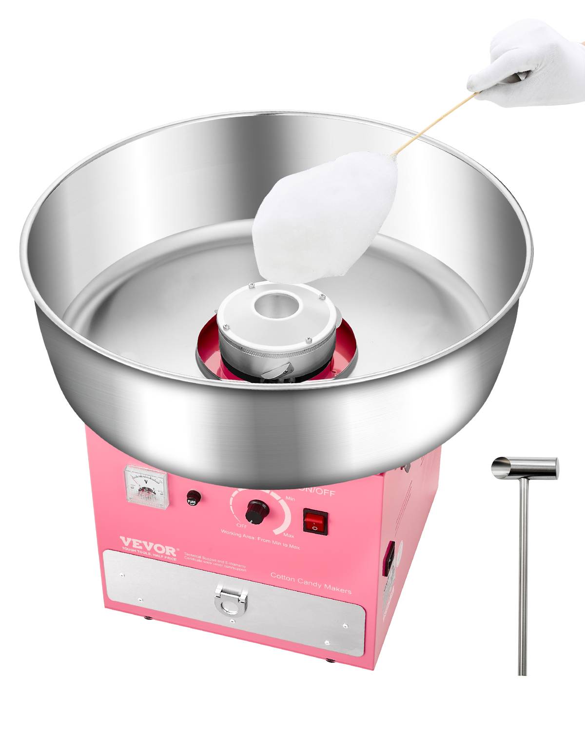 VEVOR Machine barbe à papa électrique 1000 W, bol inox 52 cm, tiroir. Rose. - Image 1