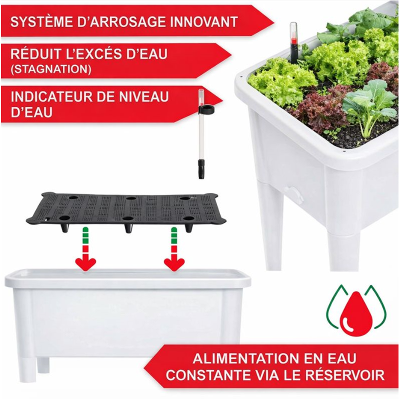 BB Loisir - Carré potager sur pied plastique Blanc avec couvercle 76x 66x37cm Jardinière surélevée - Image 3
