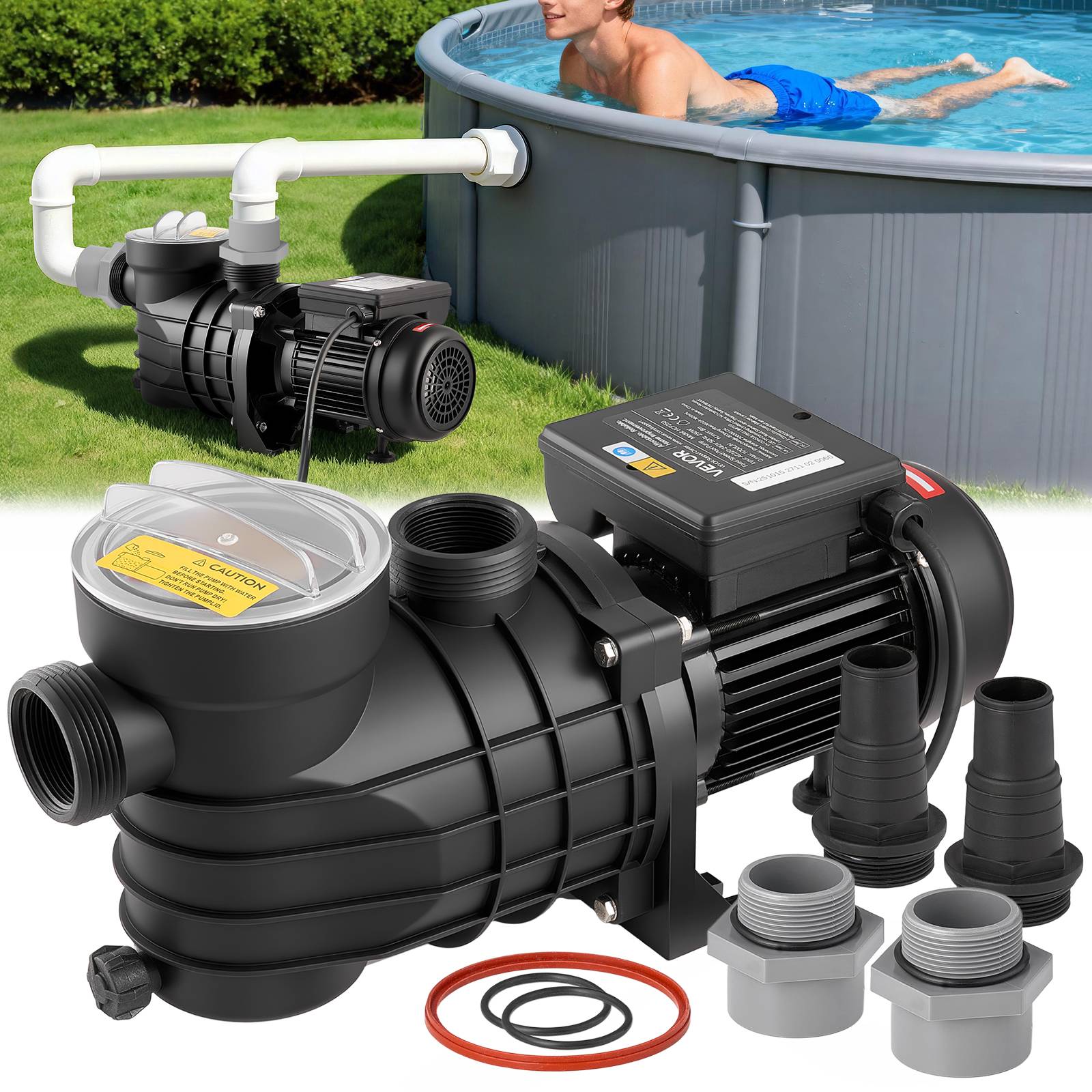 Vevor - VEVOR Pompe piscine hors-sol 250 W, 11 700 L/h, 8 m, vitesse unique, panier filtrant et couvercle, 220-240 V CA - Image 1