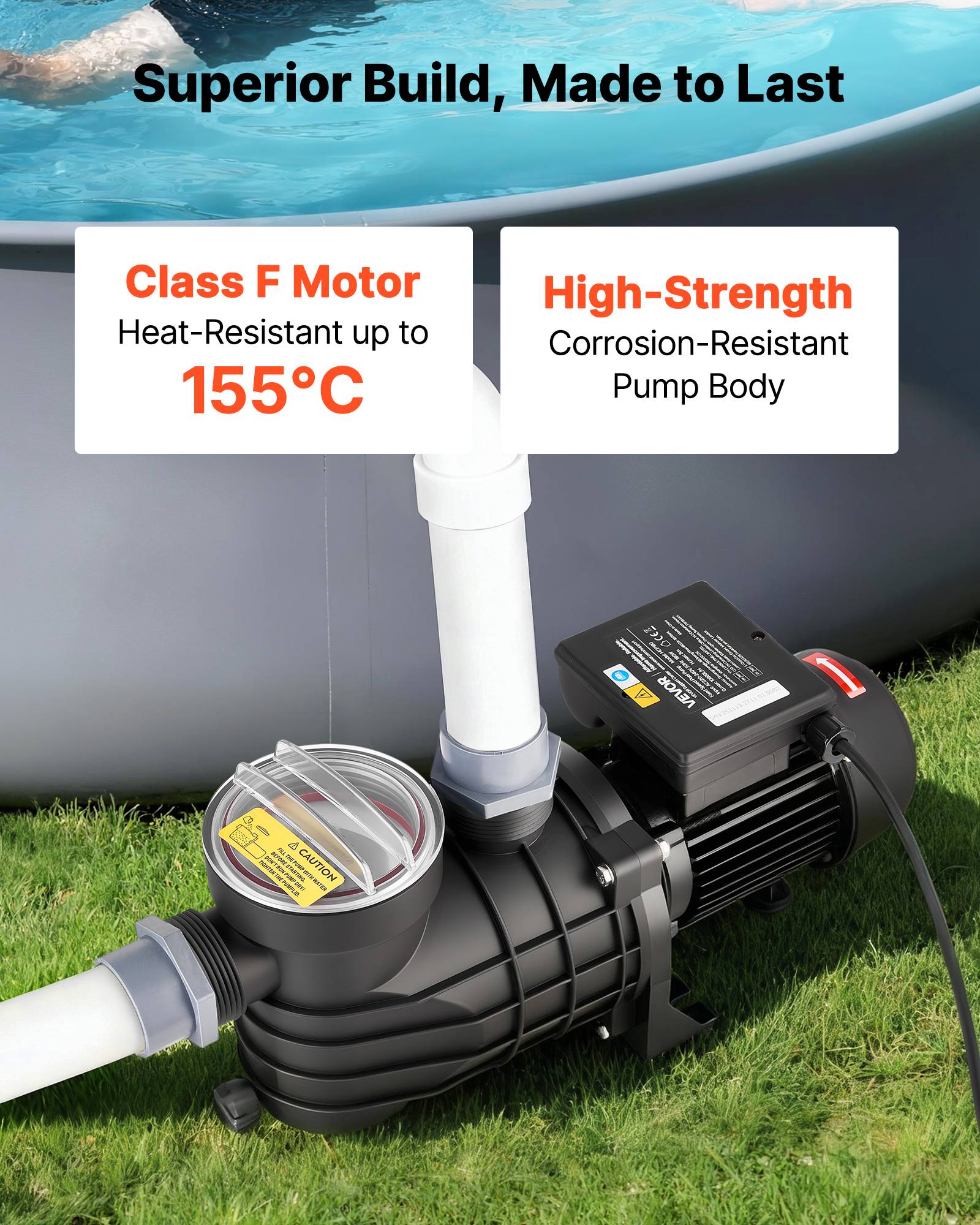 Vevor - VEVOR Pompe piscine hors-sol 250 W, 11 700 L/h, 8 m, vitesse unique, panier filtrant et couvercle, 220-240 V CA - Image 5