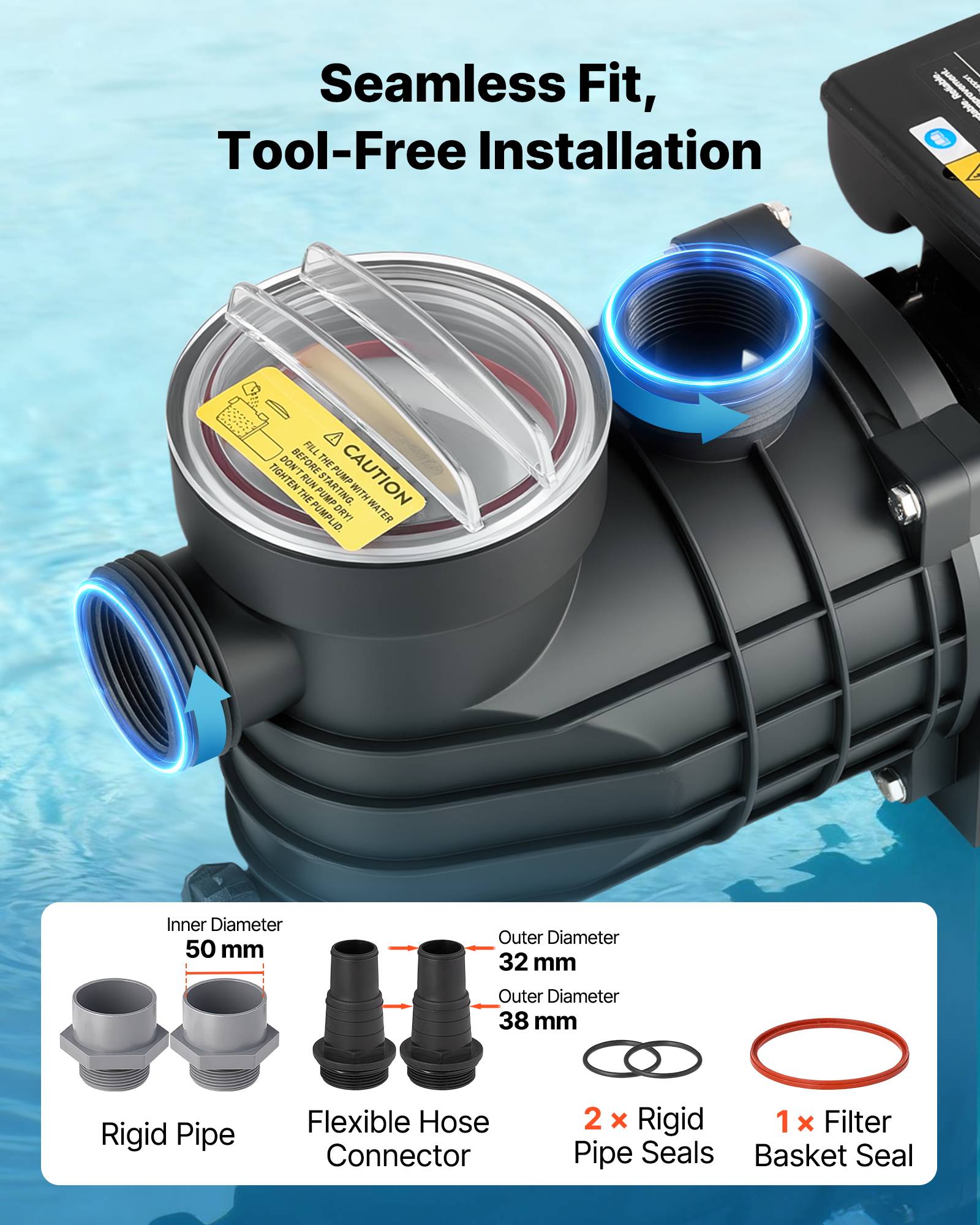 Vevor - VEVOR Pompe piscine hors-sol 250 W, 11 700 L/h, 8 m, vitesse unique, panier filtrant et couvercle, 220-240 V CA - Image 7