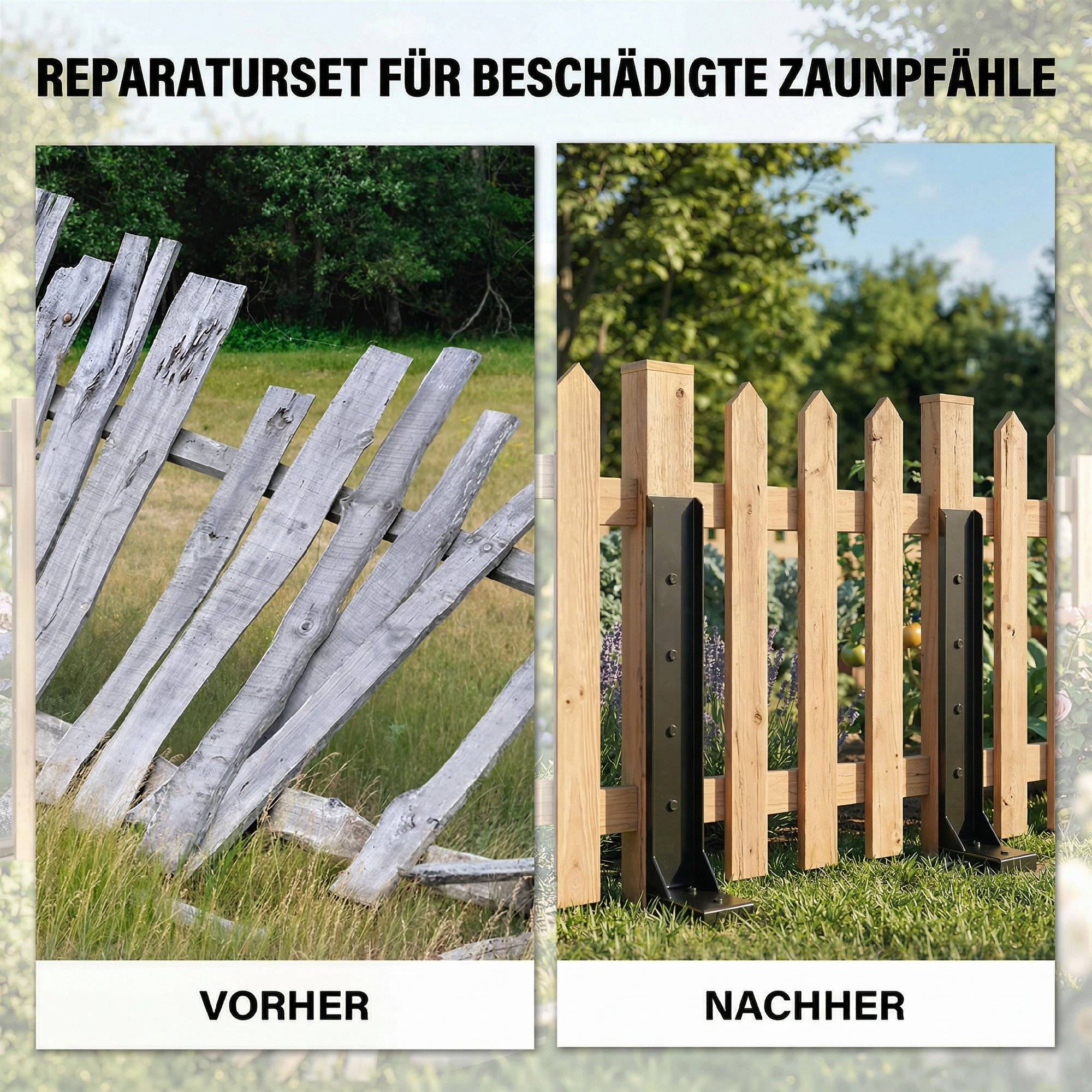 ComfortXL - Kit réparation poteau de clôture métal noir 81 x 5,5 x 12 cm lot de 2 pour jardin fixation sans creuser - Image 4