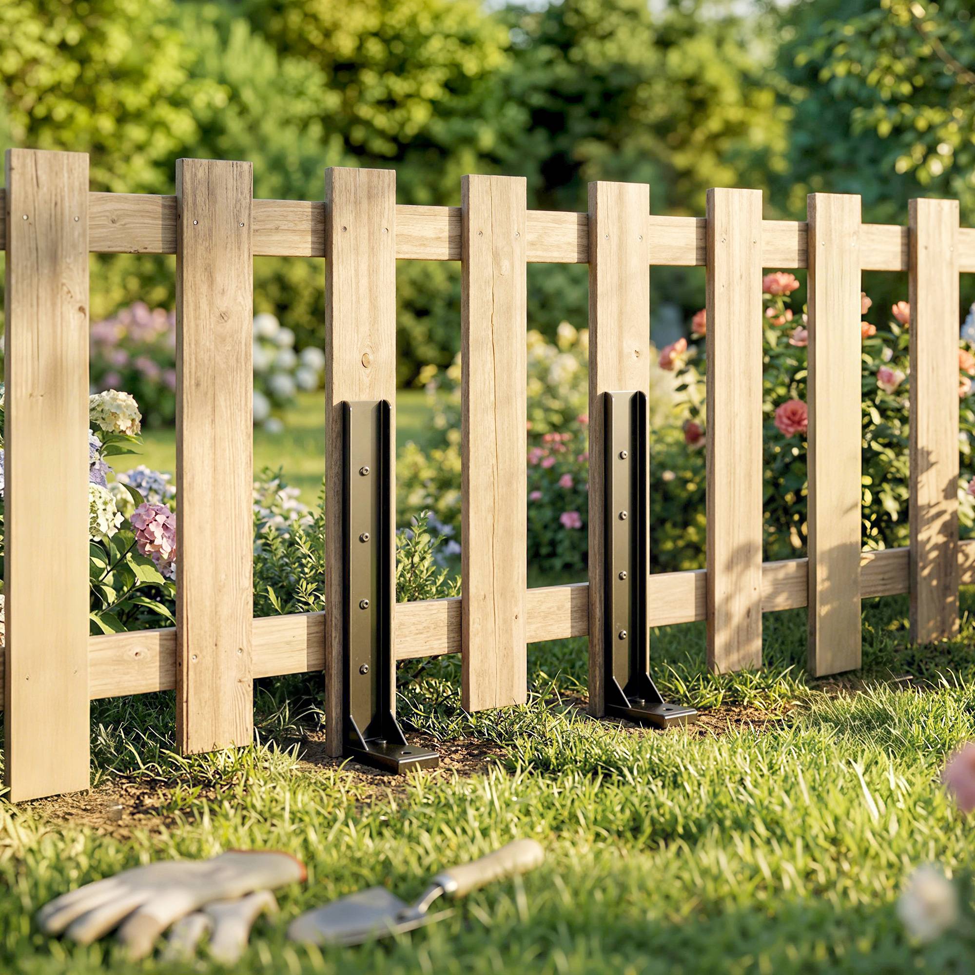 ComfortXL - Kit réparation poteau de clôture métal noir 81 x 5,5 x 12 cm lot de 2 pour jardin fixation sans creuser - Image 1