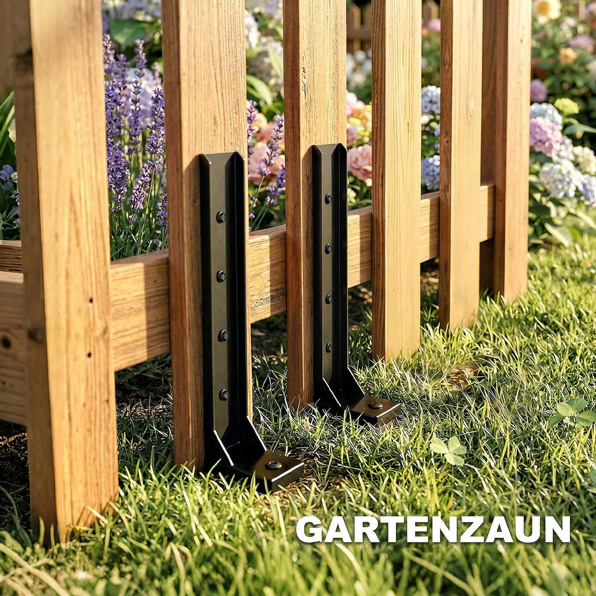 ComfortXL - Kit réparation poteau de clôture métal noir 81 x 5,5 x 12 cm lot de 2 pour jardin fixation sans creuser - Image 7