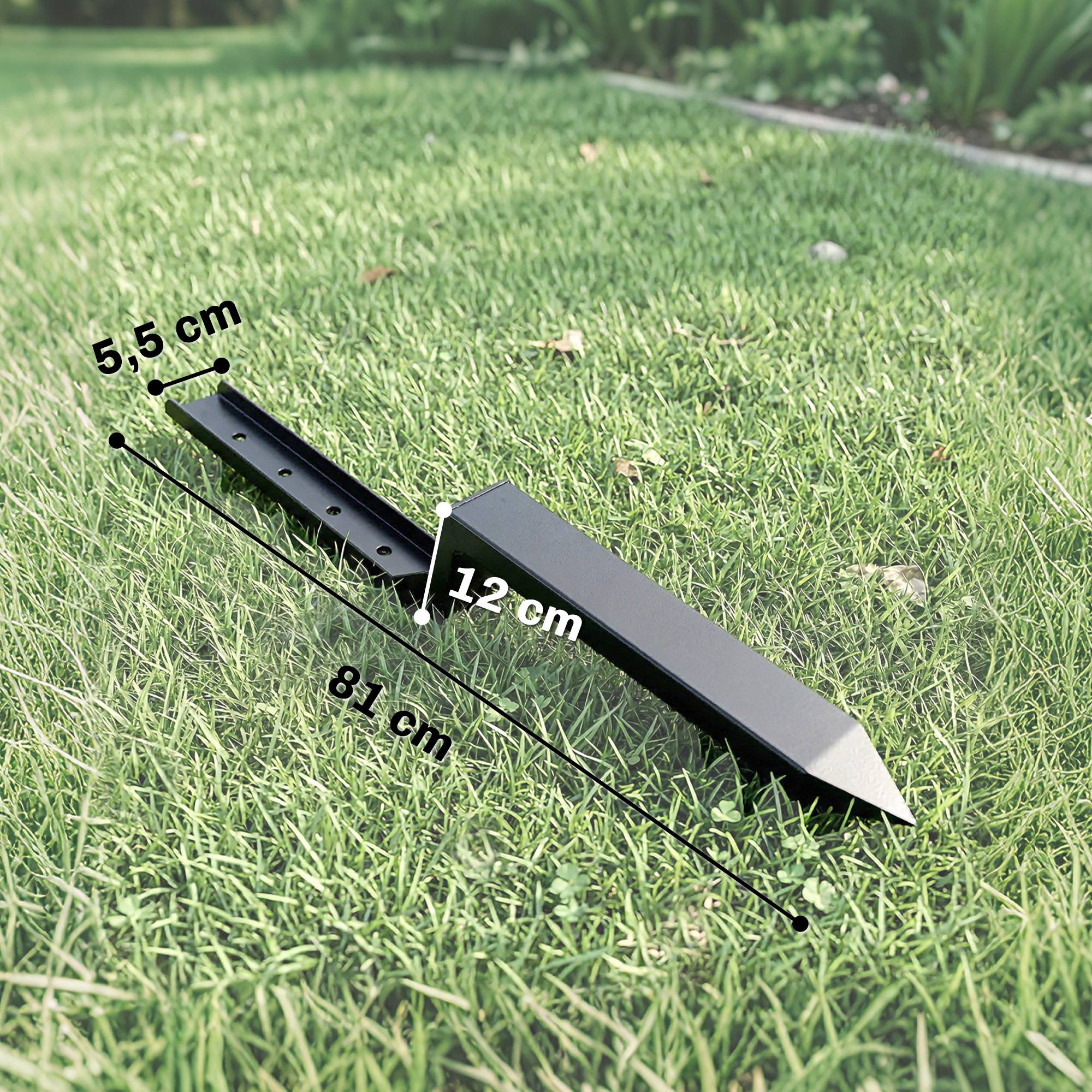 ComfortXL - Kit réparation poteau de clôture métal noir 81 x 5,5 x 12 cm lot de 2 pour jardin fixation sans creuser - Image 3