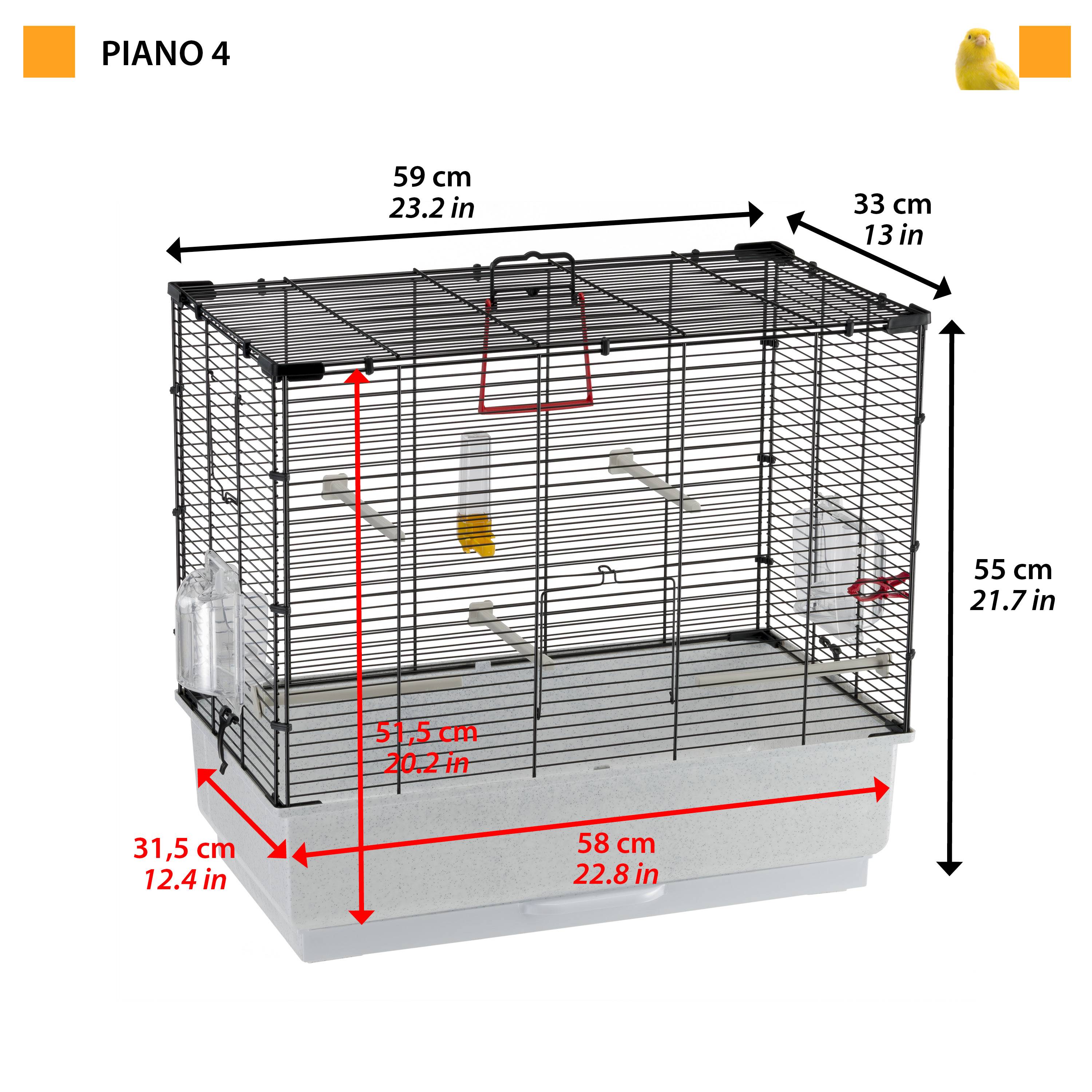 Ferplast - Ferplast Cage Oiseau PIANO 4, Cage Canari Oiseaux, avec Mangeoires, Abreuvoir pour Oiseaux, 59 x 33 x h 55 cm, avec Accessoires, Plateau Amovible - Image 2