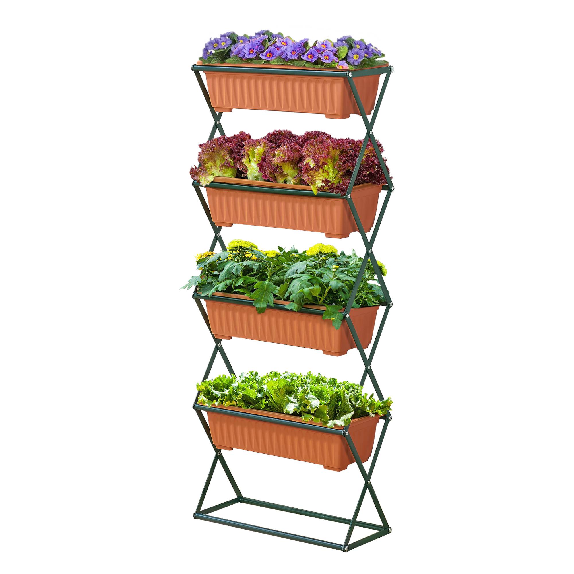 Jardinière verticale Veenendaal à 4 niveaux 51 x 21 x 125 cm vert foncé marron [en.casa] - Image 1
