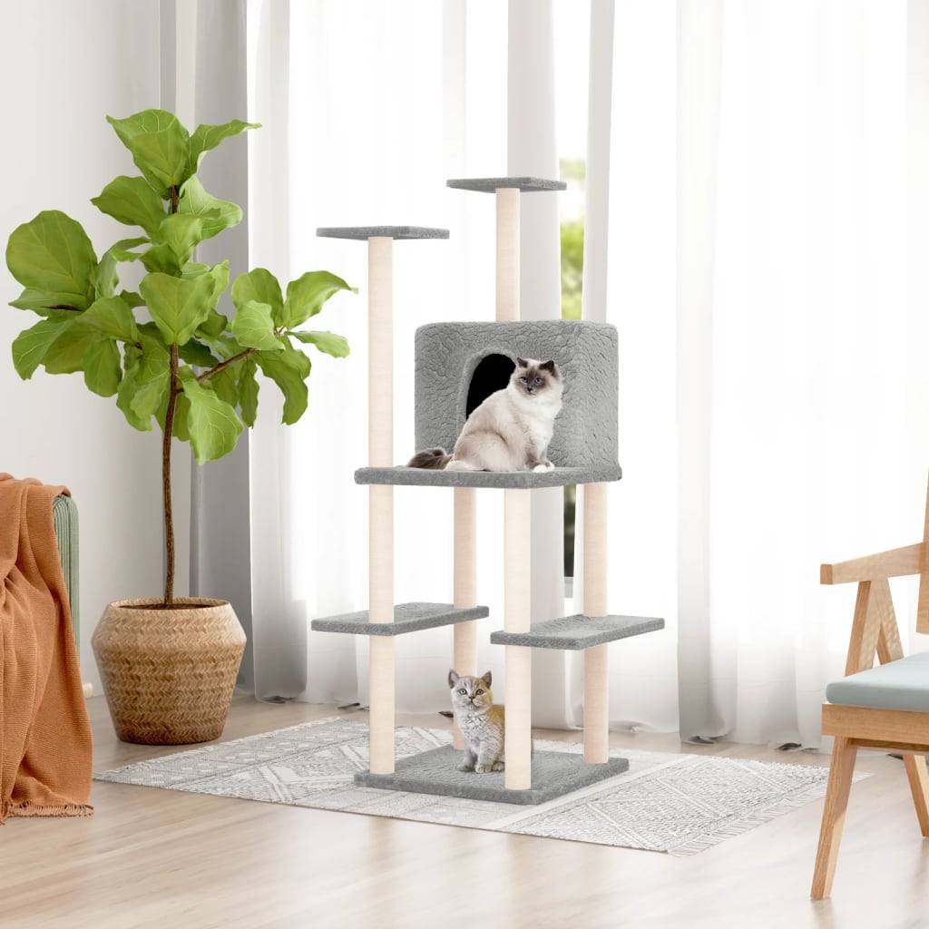 Vidaxl - Arbre à chat avec griffoirs en sisal Gris clair 144,5 cm vidaXL 171631 - Image 1