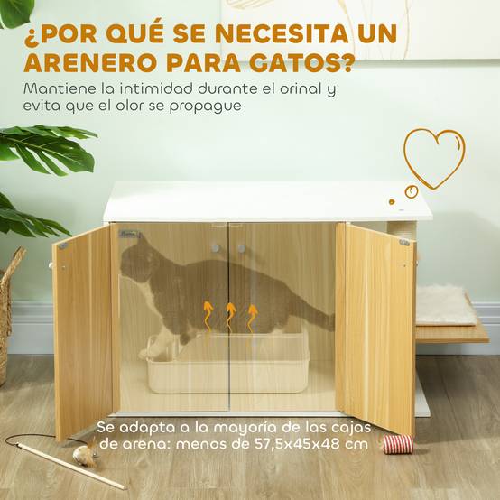 Meuble Cache-Litière pour Chat Chêne et Blanc avec Espace de Jeu Griffoir et Balle Suspendue 94x48cm - ComfortXL Outdoor Living - Image 8