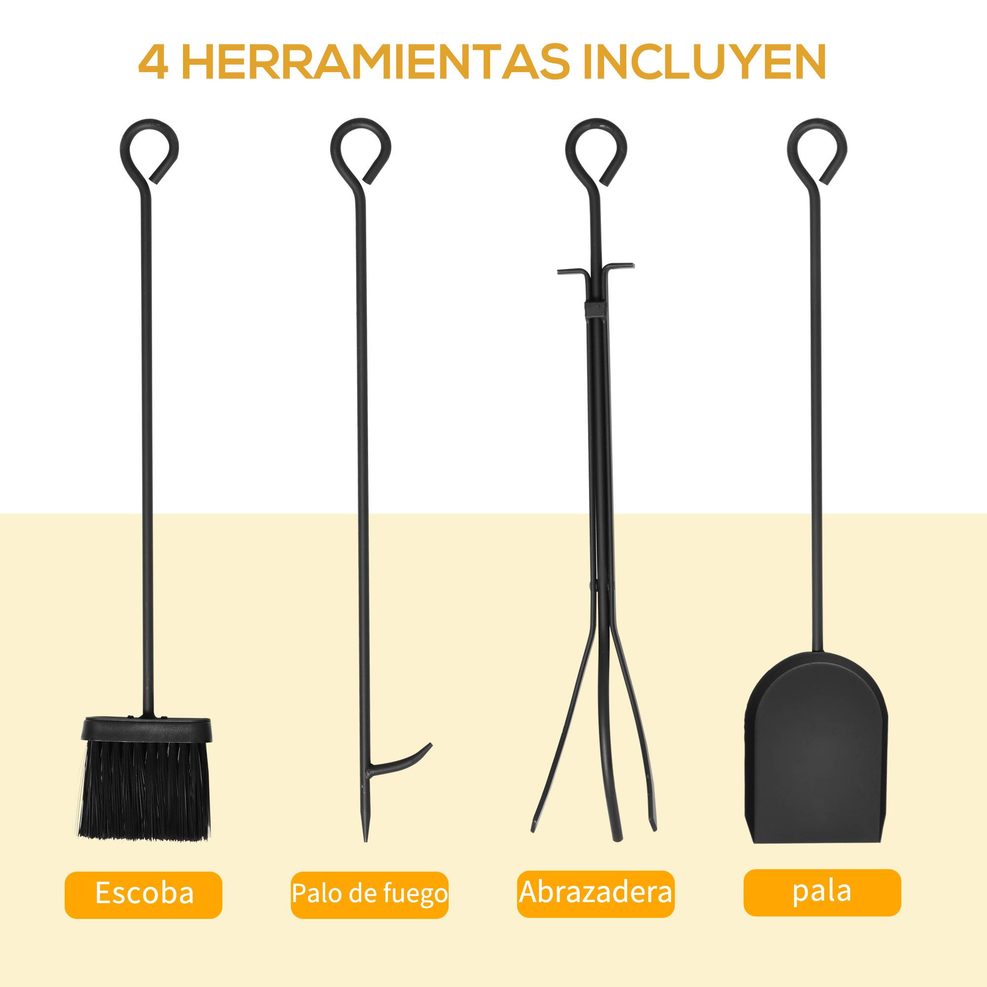 Porte‑bûches cheminée 75x30x60 cm, style vintage, 4 outils, base surélevée, charge 100 kg, acier, intérieur‑extérieur, noir - Image 5