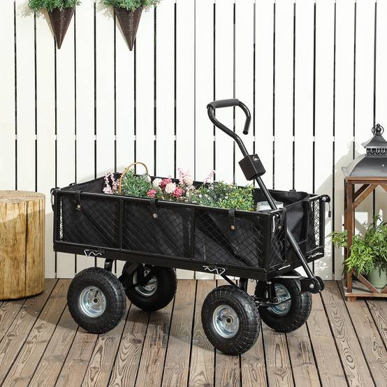Chariot de transport acier jardin sac imperméable roues 25cm 300kg noir - ComfortXL Outdoor Living - Image 3
