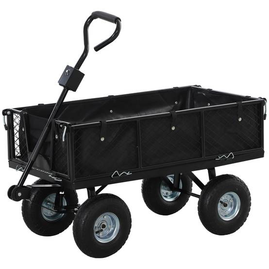 Chariot de transport acier jardin sac imperméable roues 25cm 300kg noir - ComfortXL Outdoor Living - Image 2