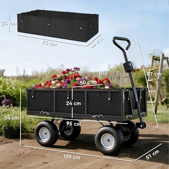 Chariot de transport acier jardin sac imperméable roues 25cm 300kg noir - ComfortXL Outdoor Living - Image 5