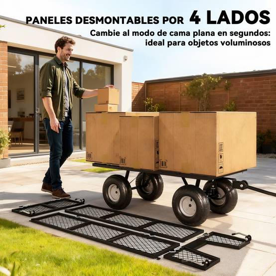 Chariot de transport acier jardin sac imperméable roues 25cm 300kg noir - ComfortXL Outdoor Living - Image 6