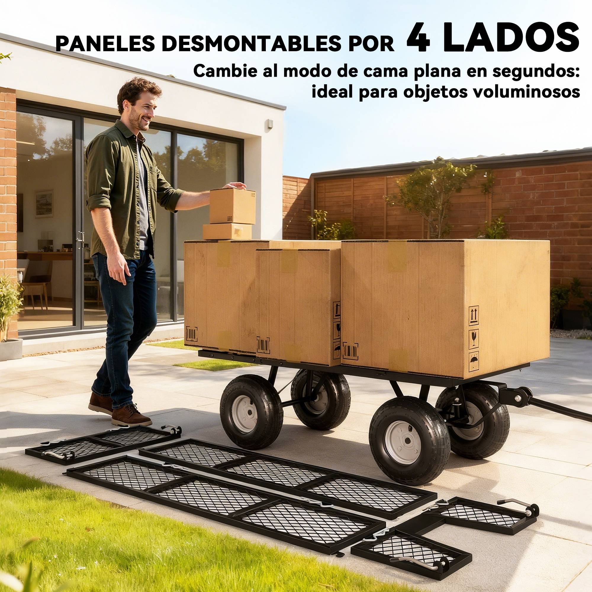 Chariot de transport acier jardin sac imperméable roues 25cm 300kg noir - ComfortXL Outdoor Living - Image 6