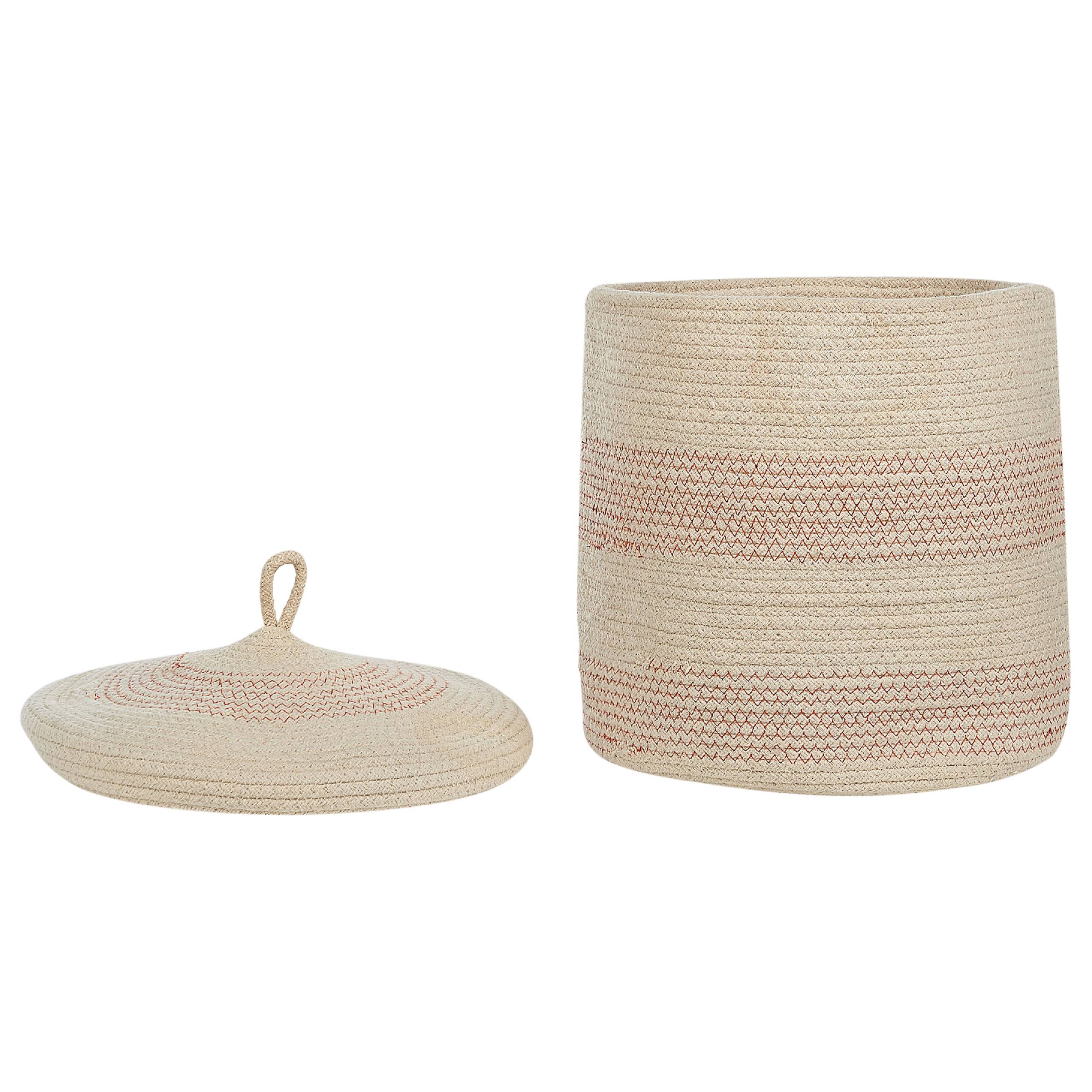 Paniers Beige Clair en Coton Ronds 33 cm Corbeille à Linge Tressée Rangement pour Intérieur Minimaliste avec Couvercle Boîte Lot de 2 - Image 5