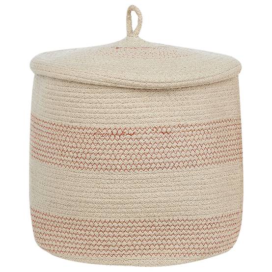 Paniers Beige Clair en Coton Ronds 33 cm Corbeille à Linge Tressée Rangement pour Intérieur Minimaliste avec Couvercle Boîte Lot de 2 - Image 4