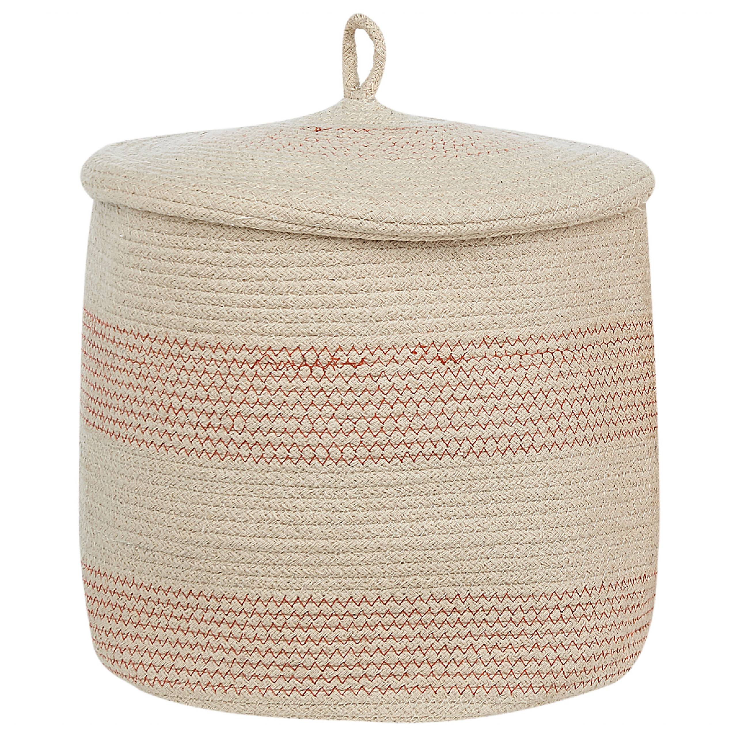 Paniers Beige Clair en Coton Ronds 33 cm Corbeille à Linge Tressée Rangement pour Intérieur Minimaliste avec Couvercle Boîte Lot de 2 - Image 4