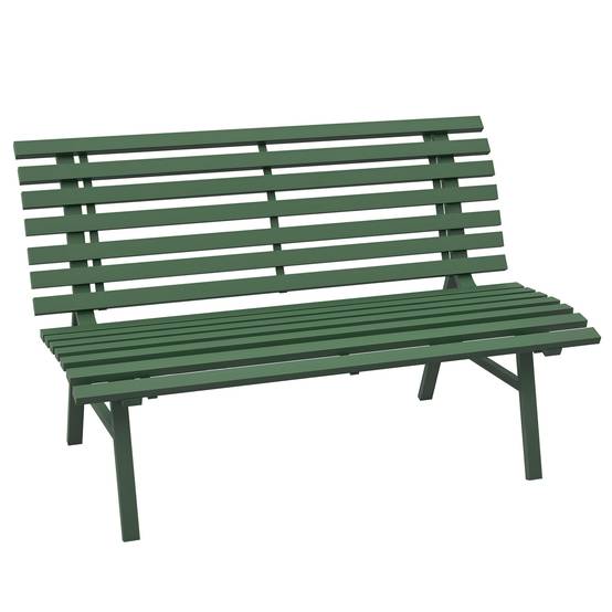 Banc de jardin extérieur 2 Places Assise Dossier à Lattes, en aluminium, dim. 123L x 67l x 79H cm, vert - Image 1