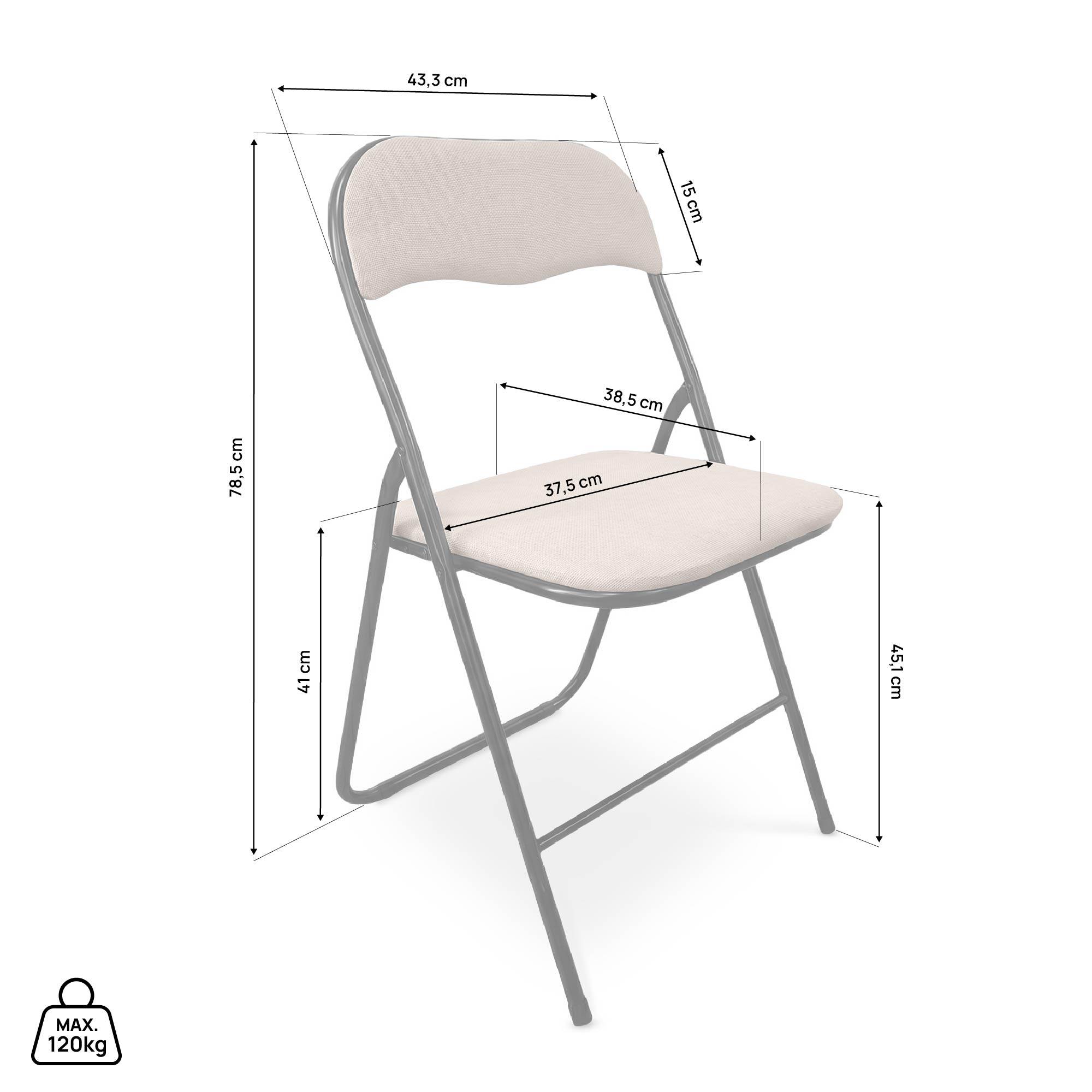 Sicaan Lot de 6 chaises pliantes rembourrées en tissu beige et pieds métal noir - GRETA - Image 2