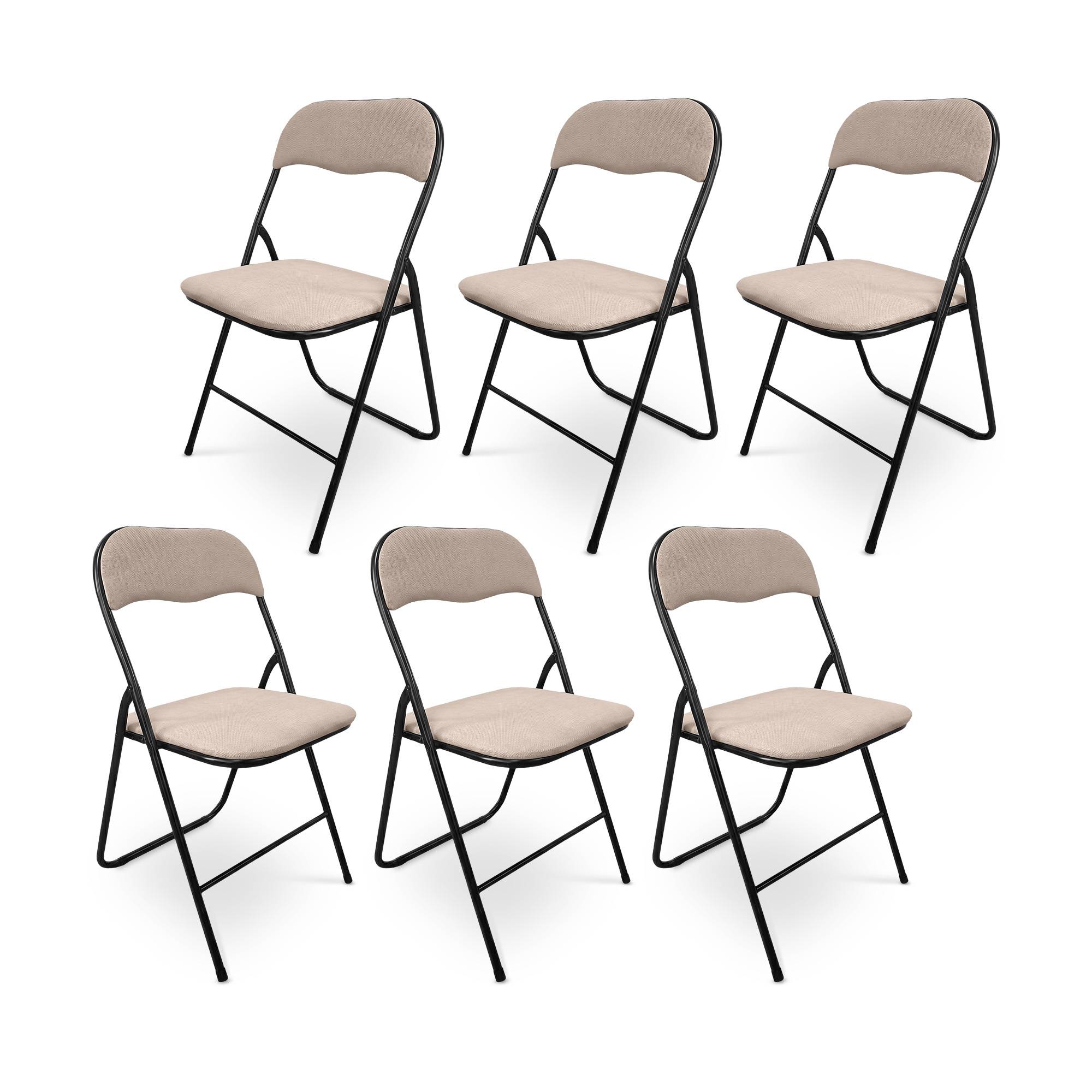 Sicaan Lot de 6 chaises pliantes rembourrées en tissu beige et pieds métal noir - GRETA - Image 3