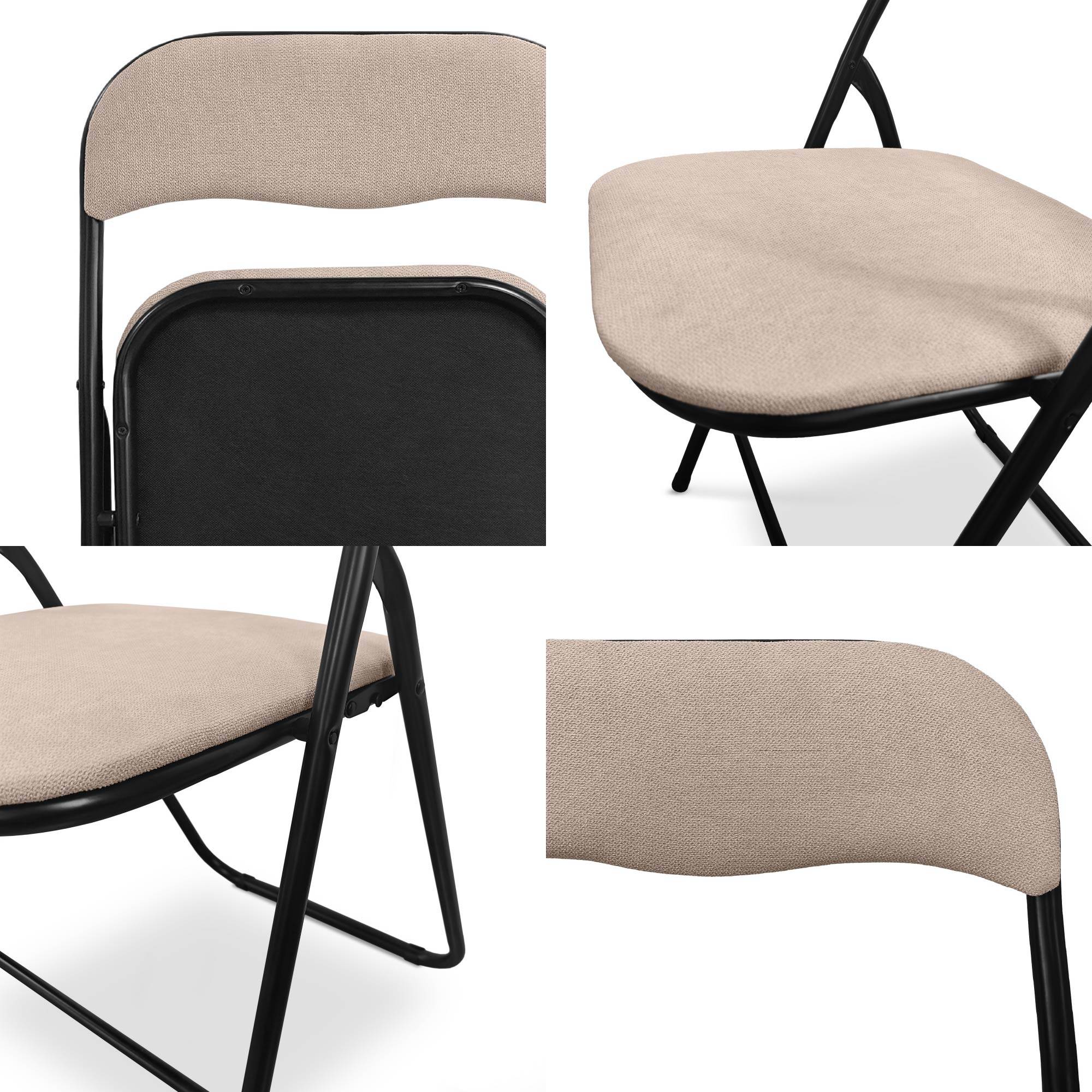 Sicaan Lot de 6 chaises pliantes rembourrées en tissu beige et pieds métal noir - GRETA - Image 6