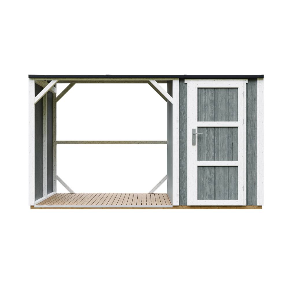 Timbela - Abri à bûches avec remise - 4,14 m² - 345x120xH220 cm - Abri pour bois de chauffage avec rangement - 10 mm d’épaisseur - M985-CAVERN STEEL - Timbela - Image 2