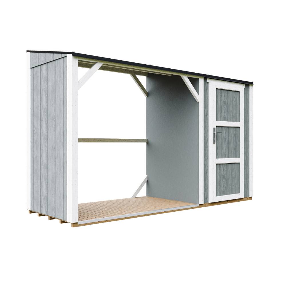 Timbela - Abri à bûches avec remise - 4,14 m² - 345x120xH220 cm - Abri pour bois de chauffage avec rangement - 10 mm d’épaisseur - M985-CAVERN STEEL - Timbela - Image 3