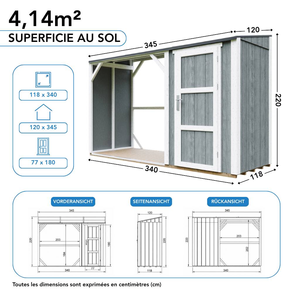 Timbela - Abri à bûches avec remise - 4,14 m² - 345x120xH220 cm - Abri pour bois de chauffage avec rangement - 10 mm d’épaisseur - M985-CAVERN STEEL - Timbela - Image 8