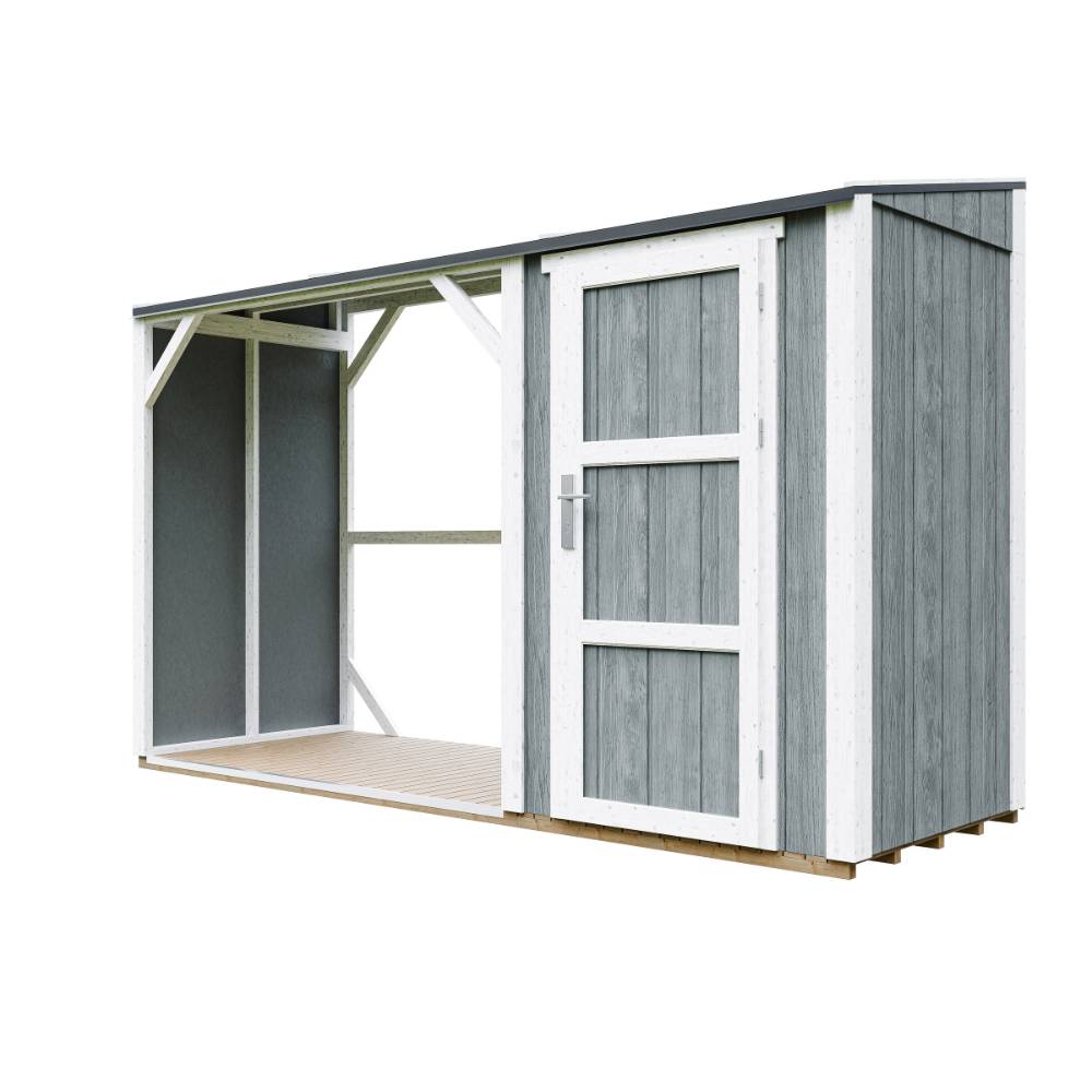 Timbela - Abri à bûches avec remise - 4,14 m² - 345x120xH220 cm - Abri pour bois de chauffage avec rangement - 10 mm d’épaisseur - M985-CAVERN STEEL - Timbela - Image 4