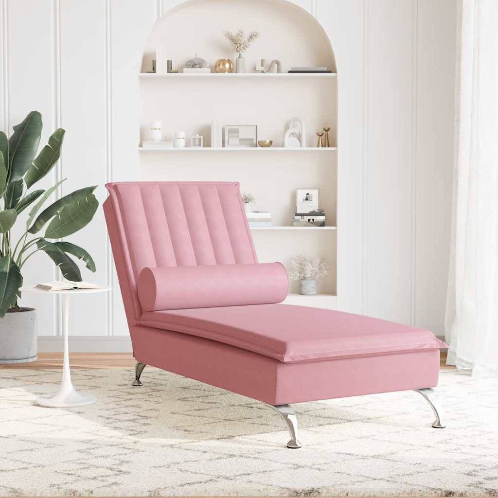 Maison Chic - Bain de soleil - Transat - Chaise longue de massage avec traversin rose velours - MEUBLE PRO ny678 - Image 3