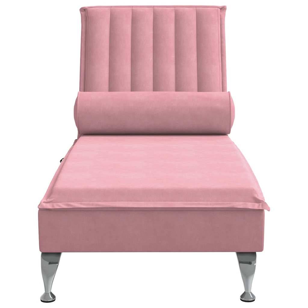 Maison Chic - Bain de soleil - Transat - Chaise longue de massage avec traversin rose velours - MEUBLE PRO ny678 - Image 4
