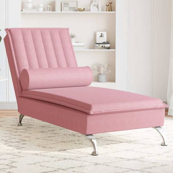 Maison Chic - Bain de soleil - Transat - Chaise longue de massage avec traversin rose velours - MEUBLE PRO ny678 - Image 2