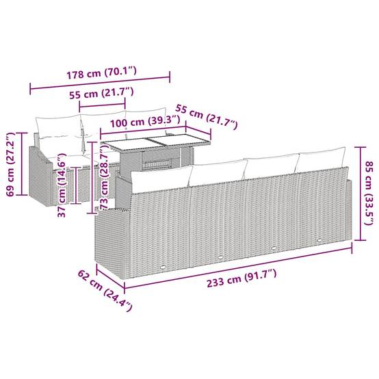 Salon de jardin modulable 8 pièces en poly rotin pour balcon et jardin Gris clair – ComfortXL Outdoor Living - Image 5