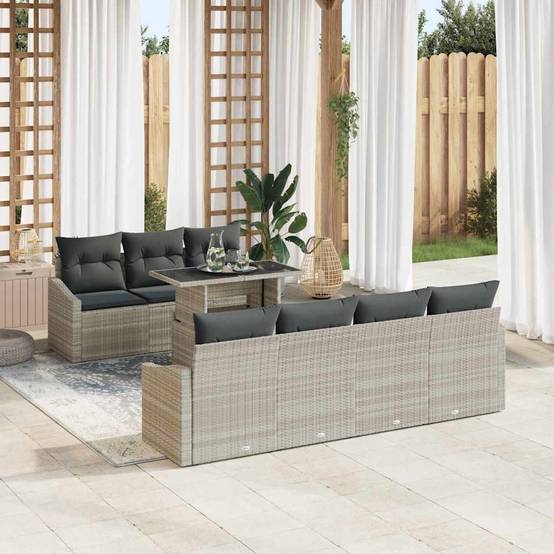 Salon de jardin modulable 8 pièces en poly rotin pour balcon et jardin Gris clair – ComfortXL Outdoor Living - Image 1