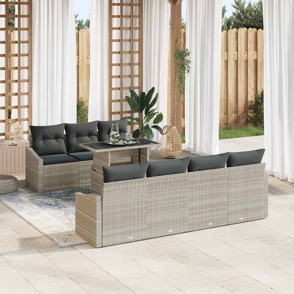 Salon de jardin modulable 8 pièces en poly rotin pour balcon et jardin Gris clair – ComfortXL Outdoor Living - Image 1