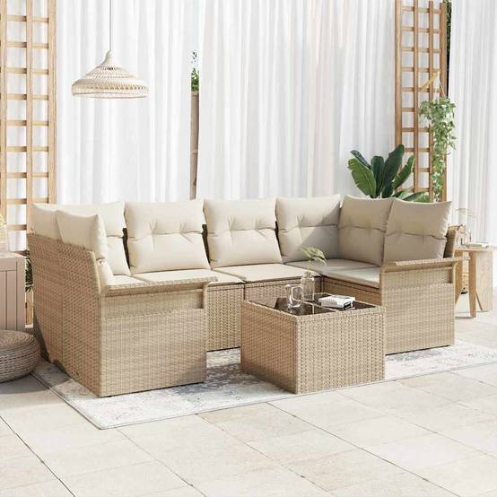 ComfortXL - Salon de Jardin d'Angle 7 Pièces Polyrotin Modulable Design Moderne Beige – ComfortXL Outdoor Living - Image 1